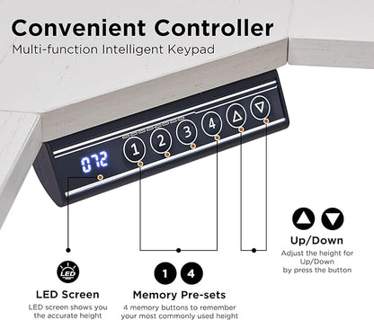 T4TREAM 60" Electric Standing Desk - L Shaped Desk with Monitor Stand, Charging Station & Remote Light, Home Office & Gaming Corner Computer Desk, Antique White