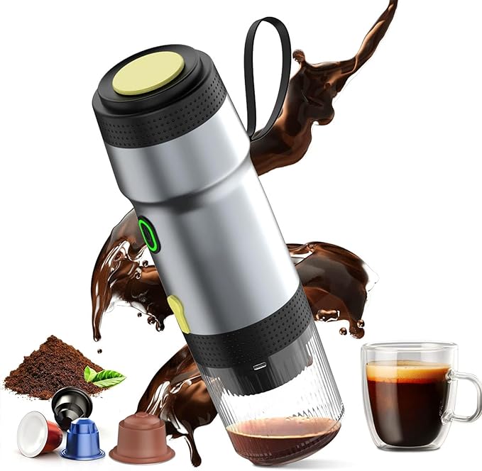 Portable Espresso Machine, 3-in-1 Self-Heating Portable Coffee Maker for Travel with Rechargeable Battery, Cordless Electric Mini Espresso Maker for RV Hiking Camping Office (Silver)