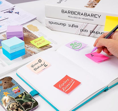 12 Pads Mini Sticky Notes 2 x 2In,12 Bright Colorful Sticky Note Pads 50 x 50mm,1200 Sheets Small Posted Notes,100 Sheets/Pad Super Sticking Power Memo Pads Bulk for School,Offices & Home Use