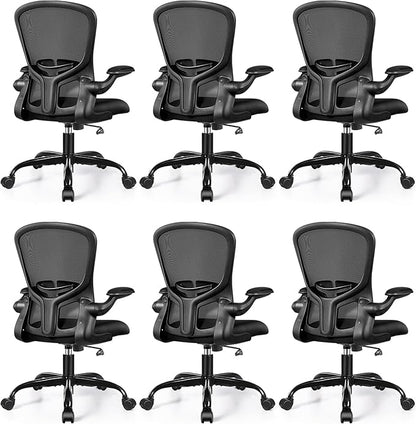 FelixKing Office Desk Chairs, Ergonomic PC Desk Chair with Wheels, Adjustable Lumbar Support and Height, Swivel Computer Chair with Flip-up Armrests, Ergo Mesh Backrest for Working (Black, Pack of 6)