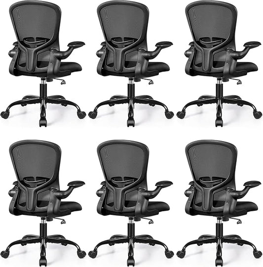 FelixKing Office Desk Chairs, Ergonomic PC Desk Chair with Wheels, Adjustable Lumbar Support and Height, Swivel Computer Chair with Flip-up Armrests, Ergo Mesh Backrest for Working (Black, Pack of 6)