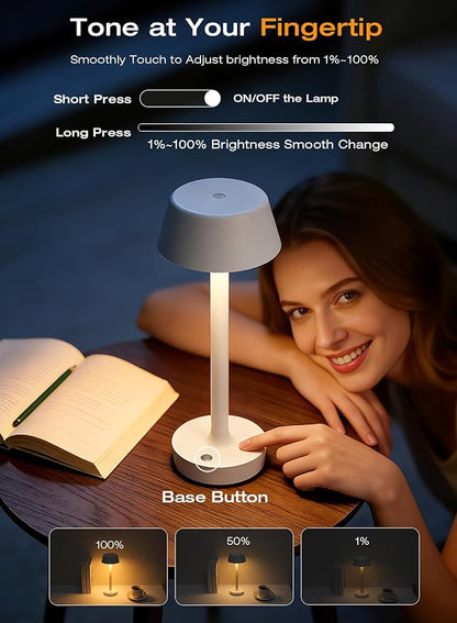 Cordless Rechargeable Table Lamp with Power Charger,Portable Touch LED Desk Lamp,5000mAh Battery Operated,2700K-5700K Tunable Dimmable for Bedroom,Outdoor Camping Bedside,White