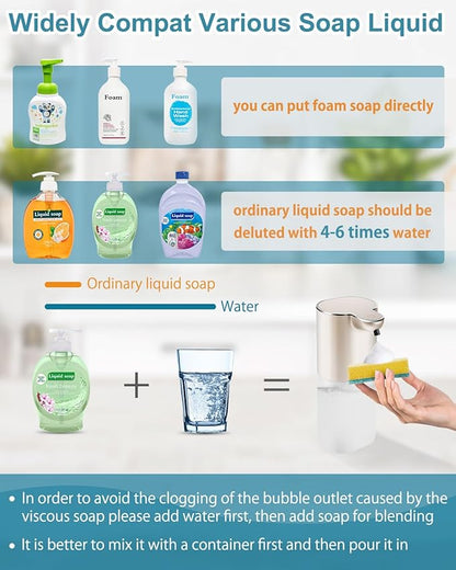 Soap Dispenser, Automatic Foaming Soap Dispenser with 4 Adjustable Volume Control, Touchless Rechargeable Hands Free Auto Soap Pump for Kitchen, Bathroom, Hotel, Restaurant,13.5oz/ 400ml