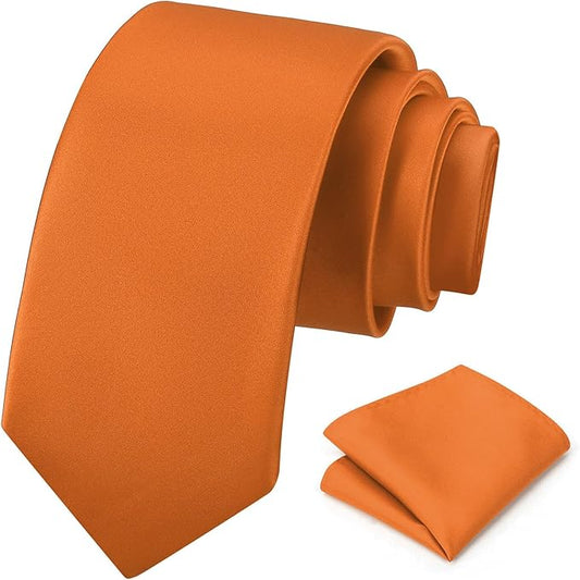 PenSee Men's Tie Set Solid Pure Color 3.15" (8CM) Classic Formal Plain Necktie and Pocket Square Set For Men