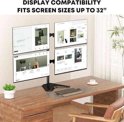 PUTORSEN Quad Monitor Stand, 4 Monitor Mount for 13 to 32 inch Screens, Holds up to 19.8lbs Each, Fully Adjustable, Black