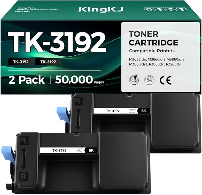 TK-3192 TK3192 Toner Cartridges 1T02T60US0 2-Pack High Yield With Chip Replacement for Kyocera TK-3192 TK3192 Compatible with ECOSYS M3655idn M3660idn M3860idn M3860idnf P3060dn P3260dn Printers Toner