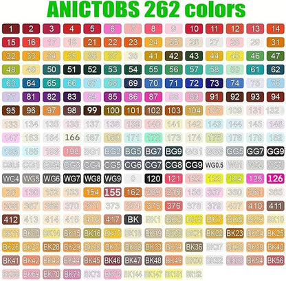 Alcohol Markers 262 Colors with Base Support, Drawing Art Markers Perfect for Students Kids and Adults Comics Sketching Illustration Artistic Creation Gift