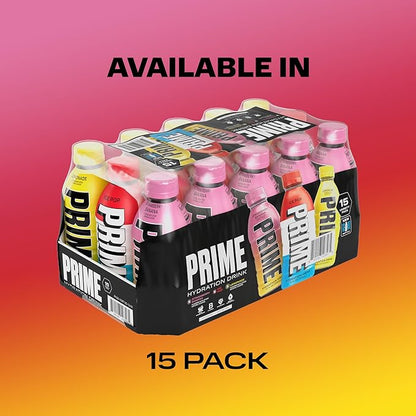 PRIME HYDRATION Variety - ICE POP, Strawberry Banana, Lemonade, Sports Drinks, Electrolyte Enhanced for Ultimate Hydration, 250mg BCAAs, B Vitamins, Antioxidants, Low Sugar, 12 Fl Oz, 15 Pack