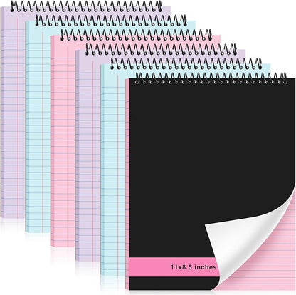 6 Pcs Legal Pad Top Spiral Bound Notebook 70 Sheets Wirebound Notepad Double Sided Ruled Memo Steno Pad with Stiff Back Cover for Business(8.5 x 11 Inches,No Holes,3 Colors)