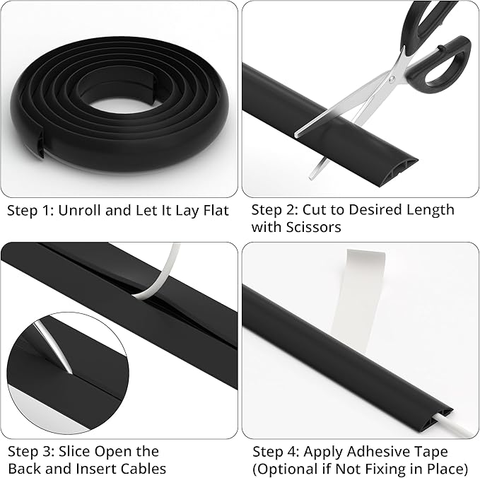 ZhiYo 5.6ft Cord Covers for Wires on Floor, Cord Hider Floor Hide Extension Cords, Soft PVC Cable Cover Cable Protector, Wire Cavity W0.62in H0.31in, Smoked Brown Wood