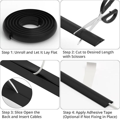 ZhiYo 5.6ft Cord Covers for Wires on Floor, Cord Hider Floor Hide Extension Cords, Soft PVC Cable Cover Cable Protector, Wire Cavity W0.62in H0.31in, Smoked Brown Wood