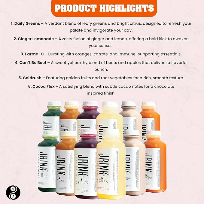 JRINK by Purée Intermediate Juice Cleanse, Cold Pressed Detox Drink with Organic 2 Day-Healthy Vegetable and Fruit Juice, Frozen Pressed Juice Cleanse, 12 Bottles, 16oz Each