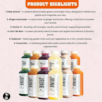 JRINK by Purée Intermediate Juice Cleanse, Cold Pressed Detox Drink with Organic 2 Day-Healthy Vegetable and Fruit Juice, Frozen Pressed Juice Cleanse, 12 Bottles, 16oz Each