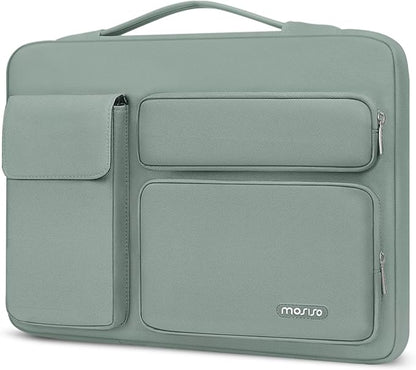 MOSISO 360 Protective Laptop Case 14 inch, Laptop Sleeve Compatible with HP Lenovo Dell ASUS Acer, HP Stream, Dell Latitude, Lenovo IdeaPad,Side Open Bag with 2 Raised&1 Flapover Pockets,Antique Green