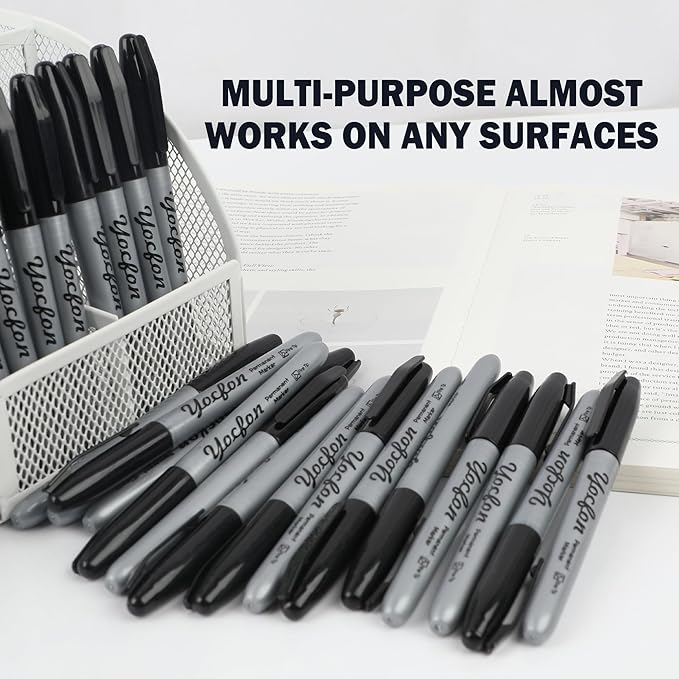 Permanent Markers Bulk, 144 Count Black Permanent Markers Set, Fine Tip, Waterproof Markers, Works On Plastic, Wood, Stone And Metal For Doodling, Marking