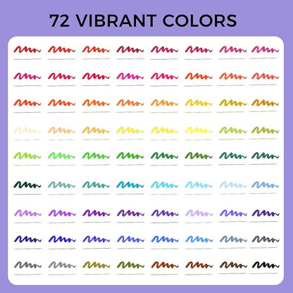 Artecho 72 Colors Markers for Adult Coloring Books, Dual Tip Markers for School, Fine and Brush Tip for Adults Coloring Books, Calligraphy, Drawing, Sketching