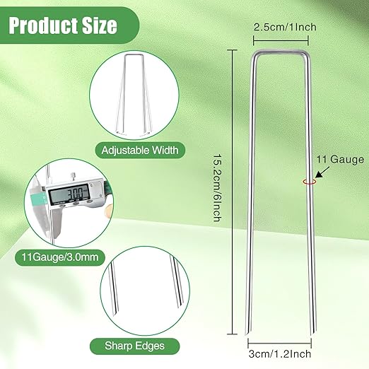 500 Pack Landscape Staples 6 Inch, 11 Gauge Galvanized Steel Garden Stakes, U-Shaped Landscape Pins, Heavy Duty Garden Ground Stakes for Securing Weed Fabric Landscaping Fabric