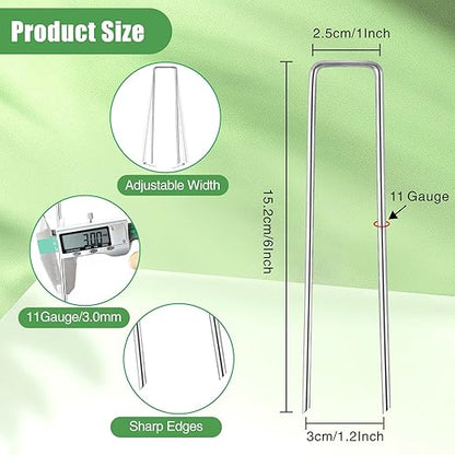 500 Pack Landscape Staples 6 Inch, 11 Gauge Galvanized Steel Garden Stakes, U-Shaped Landscape Pins, Heavy Duty Garden Ground Stakes for Securing Weed Fabric Landscaping Fabric