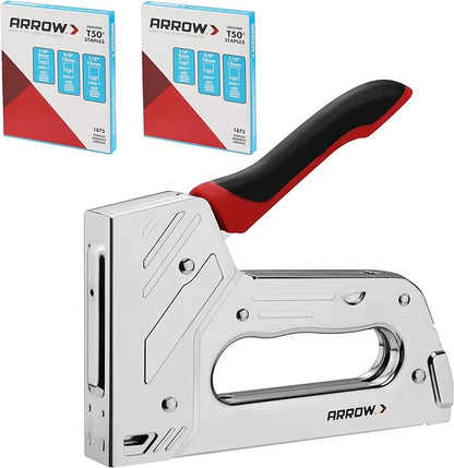 Arrow T55BL Staple Gun Kit, Heavy Duty Manual Stapler with 3750 Pieces T50 1/4", 3/8", 1/2" Staples, Soft Rubber Grip, for Upholstery Professional Projects