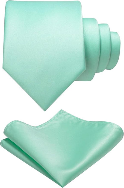 RBOCOTT Solid Color Tie and Pocket Square Hankerchief with Lapel Pin Set for Men