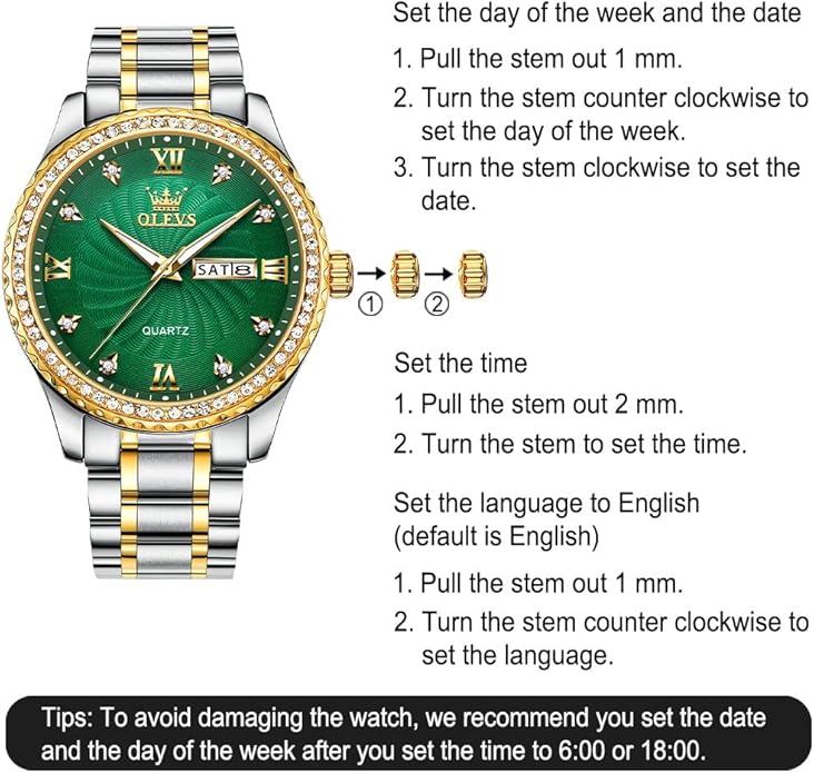 Men's Casual Stainless Steel Watch, Big Face Easy to Read Analog Quartz Watch with Day and Date, Classic Waterproof Diamond Roman Arabic Numerals Dial Dress Watch for Men, Gold Silver Black Band