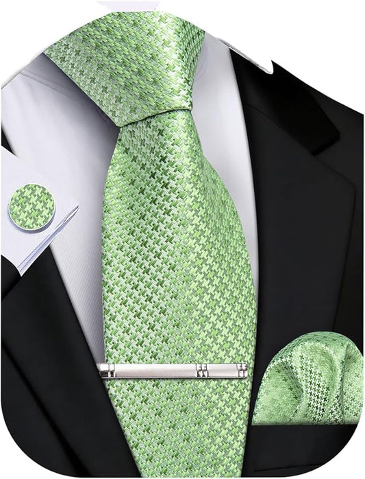DiBanGu Mens Extra Long Tie 70inches Necktie and Pocktie Square Cufflinks Silk Ties for Tall Men with Tie Clip Wedding Party
