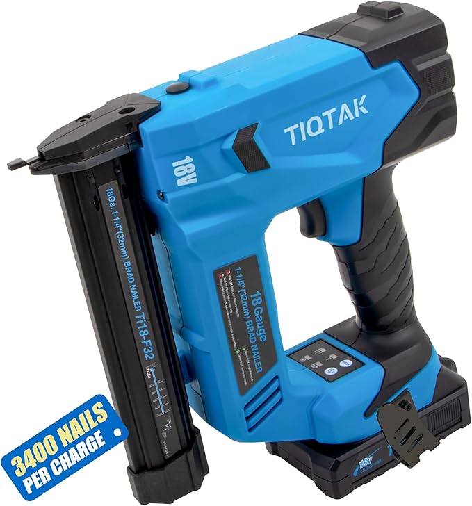 18GA Cordless Brad Nailer, Nail Gun Battery Powered, 3400 Nails per Charge, Electric Nail Gun Drives 3/8" to 1-1/4" Nails