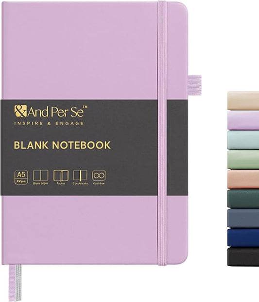 &And Per Se Blank Journal Notebook, 160 Pages, A5 5.7 x 8 inches 100 gsm Thick Paper Notebook Journals for Writing, Hardcover Notebook(1 Pack, Lavender)