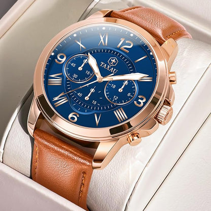 Mens Watches Luxury Dress Waterproof Leather Watch with Date Day Analog Quartz Large Number Wrist Watch Casual Classic Luminous Scales Big Face Easy Read Reloj para Hombre