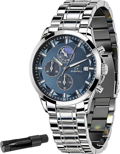 Distinctive Mens Analog Chronograph Watches with Auto Date & Multi Subdials, Fashion Casual Sport Quartz Wrist Watches with Luminous, 3ATM Waterproof, Valentines Day Gifts for Him, Boyfriend, Husband, Dad