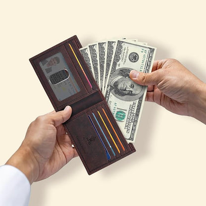 Oak Leathers Slim Leather Wallet for Men - RFID Wallets Credit Card Holder Ultra Thin Gift for Mens, Front Pocket Minimalist Design