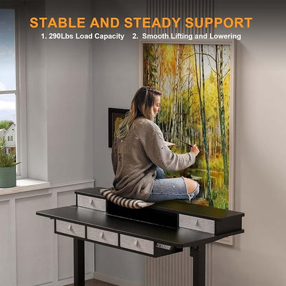 XINYAO Electric Standing Desk with 5 Drawers, 55x24 Inch Height Adjustable Sit Stand Up Desk with Storage Support 290lbs Ergonomic Rising Table with Wheels for Home Office