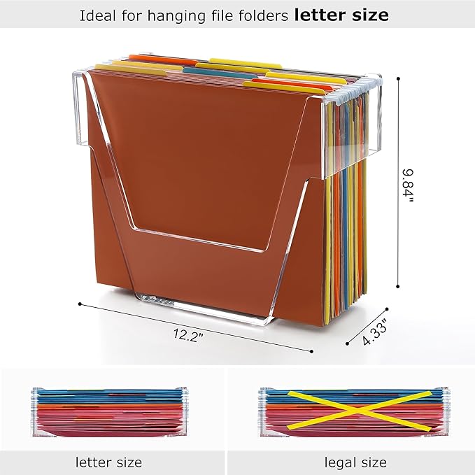 DINGHUO Hanging File Organizer, Letter Size Acrylic Hanging File Folder Frame, Portable File Holder Storage Rack for Desk Home Office or Cabinet - 1 Pack