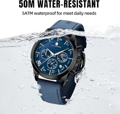 BY BENYAR Mens Watches Analog Quartz Chronograph Waterproof Wrist Watches for Men Fashion Business Work Casual Sport Designer Dress Watch with Calendar Elegant Gifts for Men
