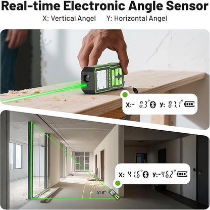 Laser Measuing Tool with Bluetooth APP, 200ft, ±1/16" High Accuracy, Huepar Rechargeable Green Beam Laser Distance Meter Multiple Measurement Modes, IP54 Durable for Home & Construction