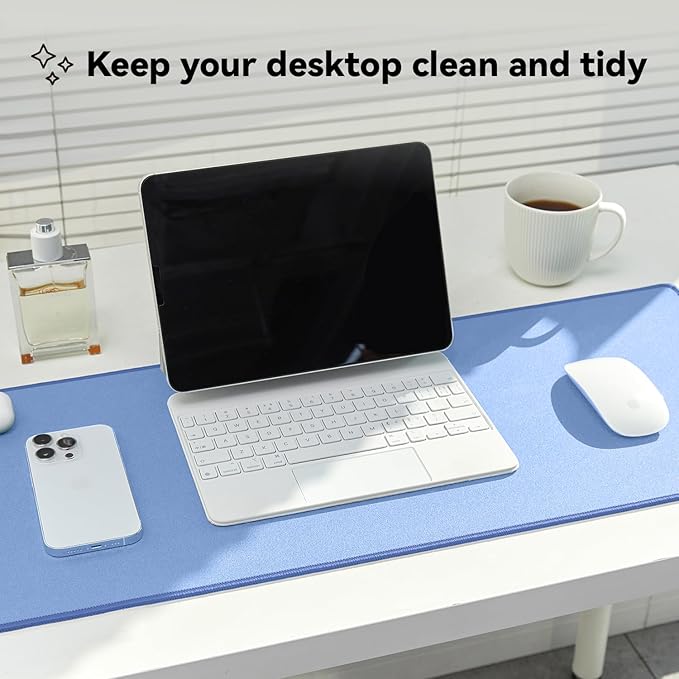 Waterproof Large Gaming Mouse Pad with Durable Stitched Edges, Non-Slip Rubber Base, Grainy Jacquard Mouse Mat Desk Pad for Home Office Gaming, 31.5''x11.8''x0.12'', Matte Blue