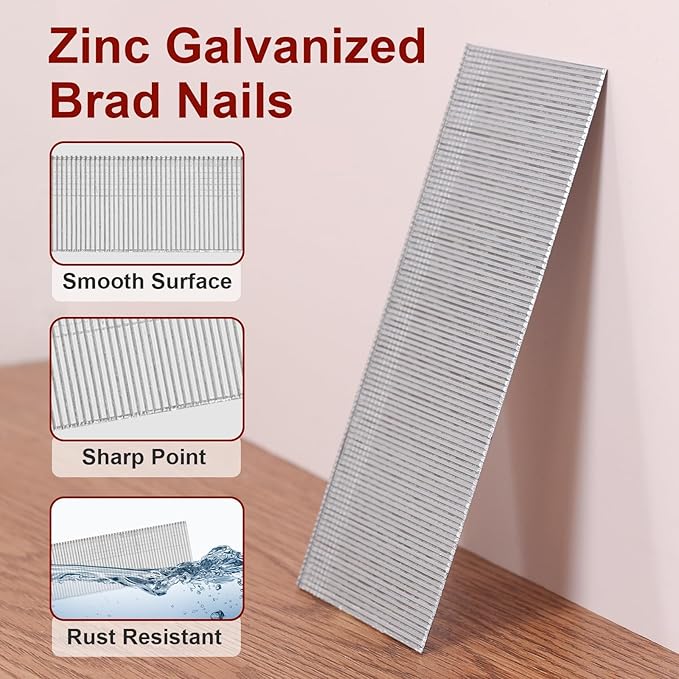 18 Gauge Brad Nails, 6000 Counts 2-inch 18 GA Brad Nails, Galvanized Nails for Nail Gun, Finishing Nail Gun Nails for Pneumatic, Electric Brad Nailer Gun