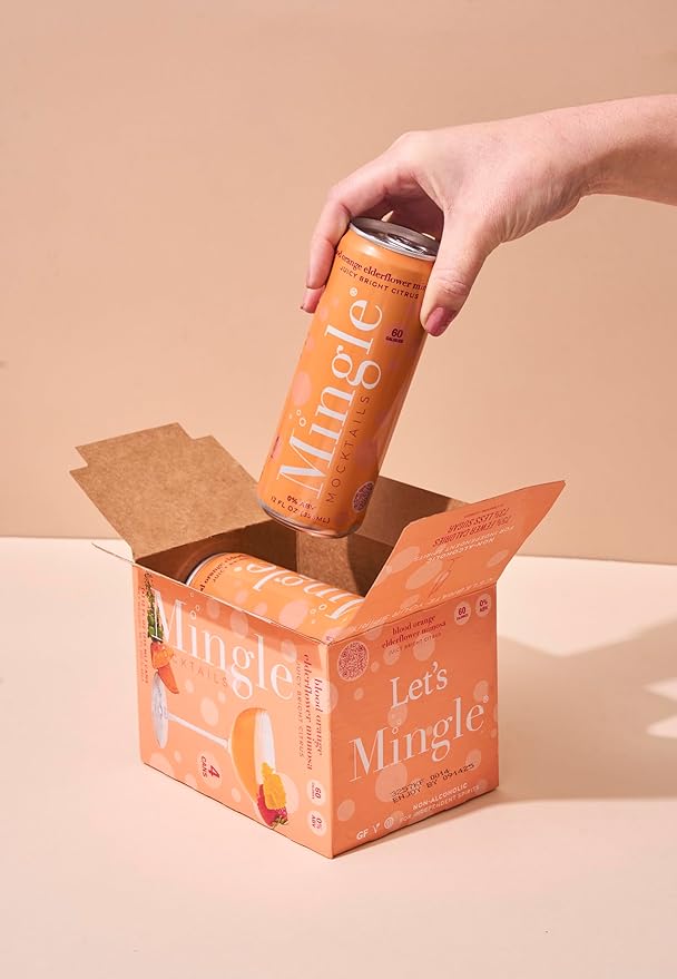 Mingle Mocktails Non Alcoholic Cocktails | Blood Orange Elderflower Mimosa 24 Can Pack