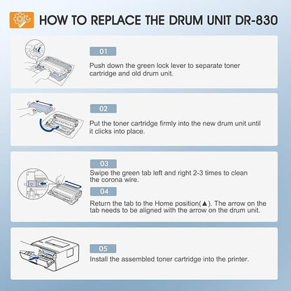 DR-830 DR830 Drum Unit Black 2 Pack Compatible Replacement for Brother DR830 DR 830 DR-830 for HL-L2400D L2405W L2460DW L2460DWXL L2865DW L2480DW DCP-L2640DW MFC-L2807DW L2820DW L2820DWXL Printer Ink