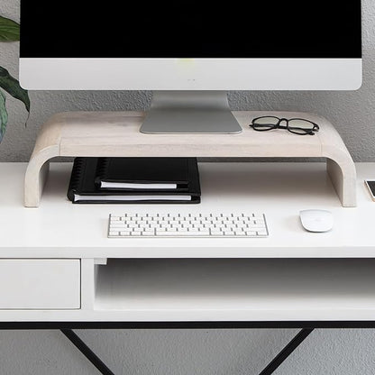 Anji Mountain Wood Monitor Stand Riser Desk Desktop Organizer Table for Home, Office Workspace, Laptop Riser, Ergonomic Design Stand for Gaming Setup, White Wash
