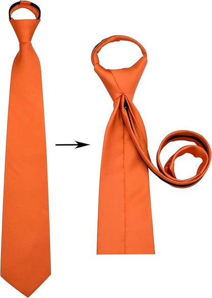 Branduce 3.15"（8cm） Pre-tied Adjustable Zipper Tie and Lapel Pin Solid Necktie Handkerchief Set for Men