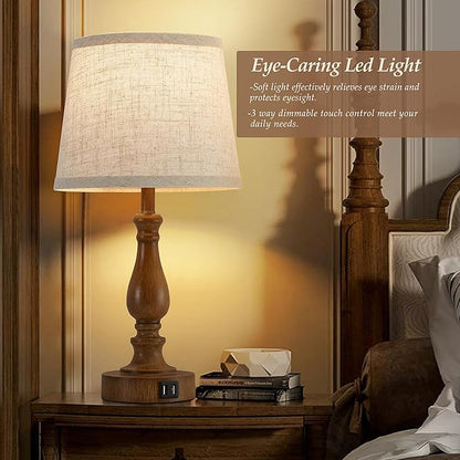 Classical Table Lamps for Bedrooms Set of 2 - Touch Bedside Lamps with Dual USB Ports, 3 Way Dimmable Nightstand Lamps for End Tables, Farmhouse Night Stand Lamps for Living Room Guest Room