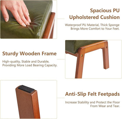 IBUYKE 10.2” H Small Foot Stool Ottoman, Rectangle PU Faux Leather Foot Rest with Padded Seat and Wood Legs, Modern Accent Ottoman Foot Rest for Living Room Bedroom Couch Office, Dark Green WBD013GR