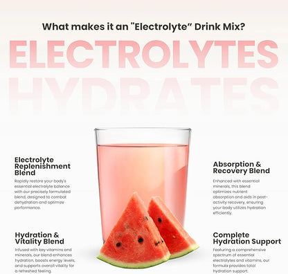 310 Nutrition Sugar Free Electrolytes Powder - Instant Hydration Packets for Daily Fluid Balance - Caffeine-Free Rehydration Drink Mix w/ Vitamins, Low Calorie & Keto Friendly - Watermelon 30 Singles