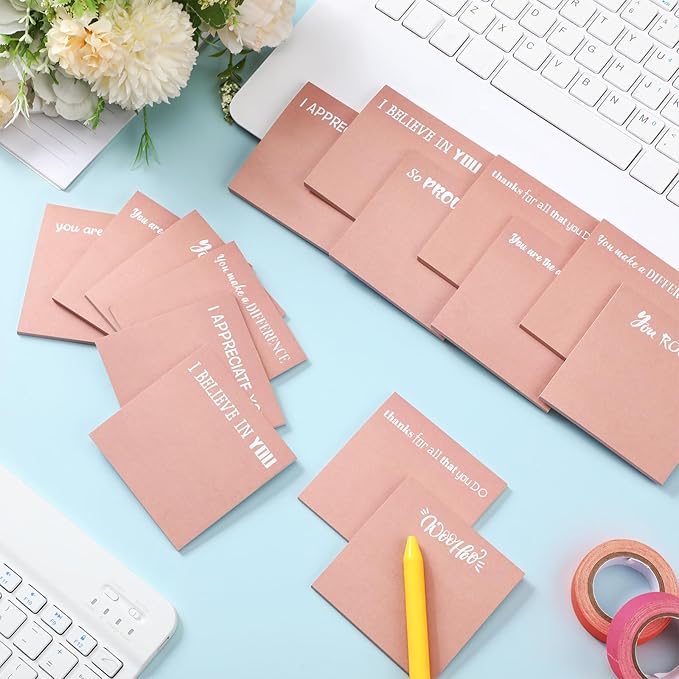 Yinder 24 Pcs Inspirational Sticky Notes Christmas Stocking Stuffers Motivational Sticky Notes Pad Employee Appreciation Gift Bulk for Teacher Nurse Coworker Office 3 x 3'' (Motivational,Pink)