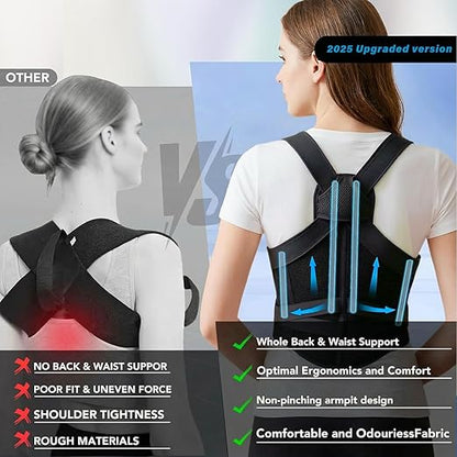 Back Brace Posture Corrector for Men & Women, Upgraded Full Back Support with Adjustable Shoulder Straightener and Waist Support Straps, Breathable Back Brace for Office Work, Long Sitting & Daily Wear, Comfortable Posture Support for Upper & Lower Bac...