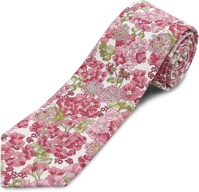 Cotton Floral Ties for Men 2.76" Men's Skinny Tie Linen Flower Printed Neck Tie for Wedding Dating Party