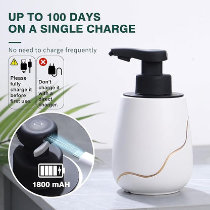 BosilunLife Automatic Soap Dispenser Bathroom - Liquid Hand Free Dispenser Smart Electric Lotion Soap Dispenser Touchless with Waterproof Pump Rechargeable Dish Soap Dispenser Ceramic White, 17oz