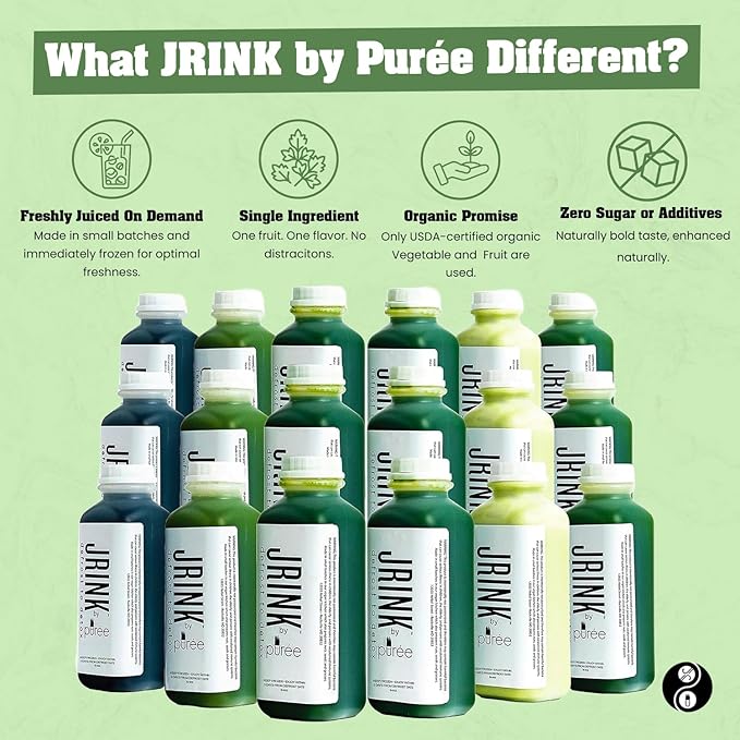 JRINK by Purée Easy Juice Cleanse, Cold Pressed Detox Drink with Organic 3 Day-Healthy Vegetable and Fruit Juice, Frozen Pressed Juice Cleanse, 18 Bottles, 16oz Each