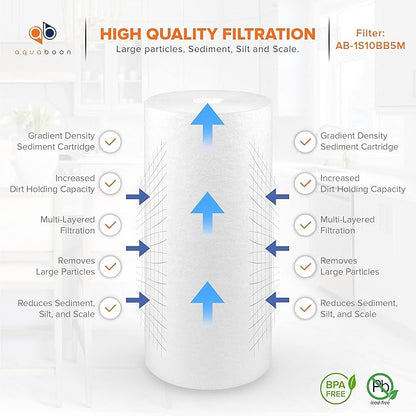 Aquaboon 5 Micron 10 x 4.5 Whole House Water Filters Cartridges Replacement Set of Carbon & Sediment Filters Compatible with FXHTC, DGD-5005, 2 Pack